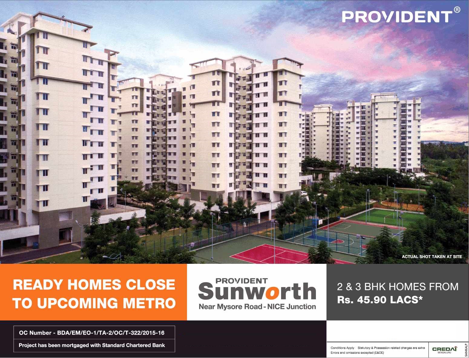 Book 2 & 3 BHK homes at Rs.45.90 lakhs at Provident Sunworth in  Bangalore Update
